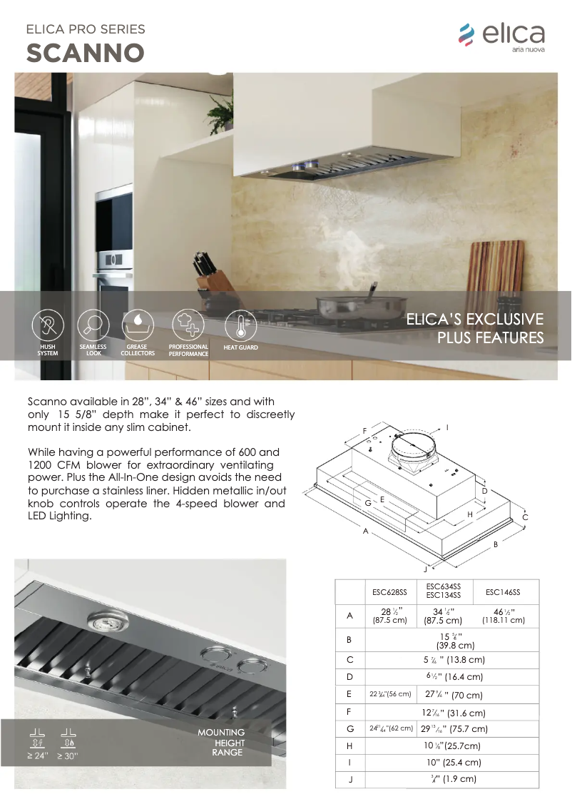 Page n°1 - Fiche technique Elica SCANNO ESC146SS