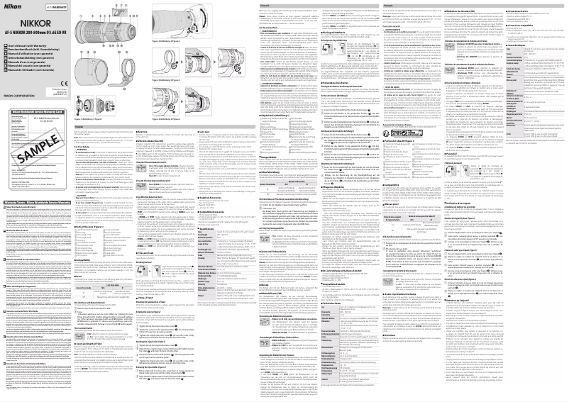 Image de la première page du manuel de l'appareil Nikkor AF-S 200-500mm f/5.6E ED VR