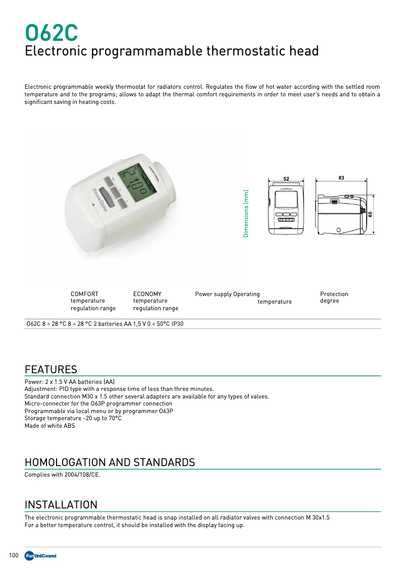 Page 1 de la notice Fiche technique Fantini Cosmi O62C