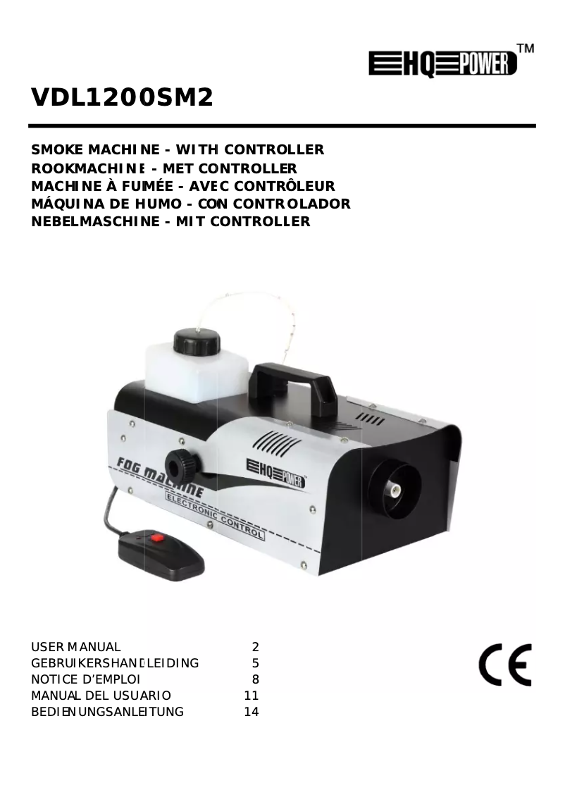 Page 1 de la notice Manuel utilisateur HQ Power VDL1200SM2 smoke machine