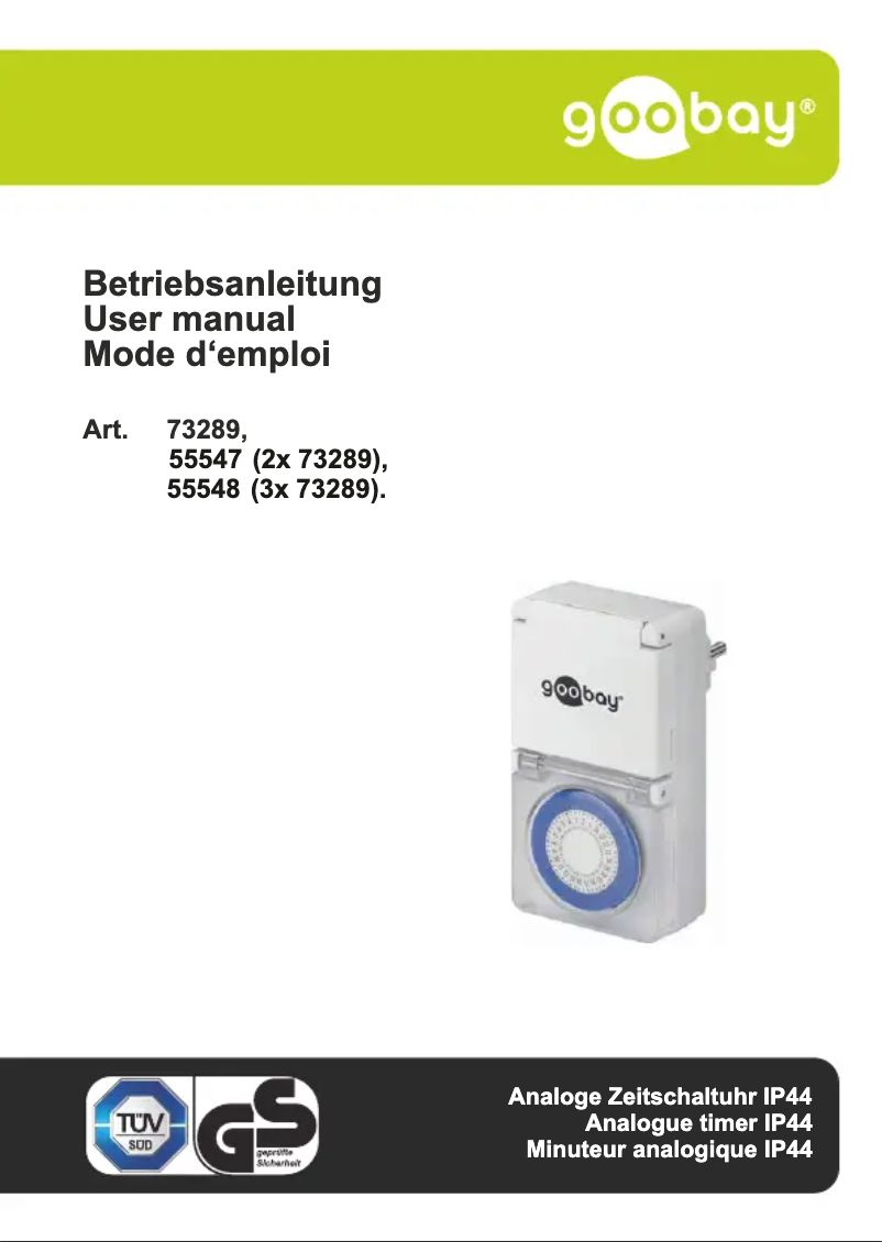 Page 1 de la notice Manuel utilisateur Goobay 73289