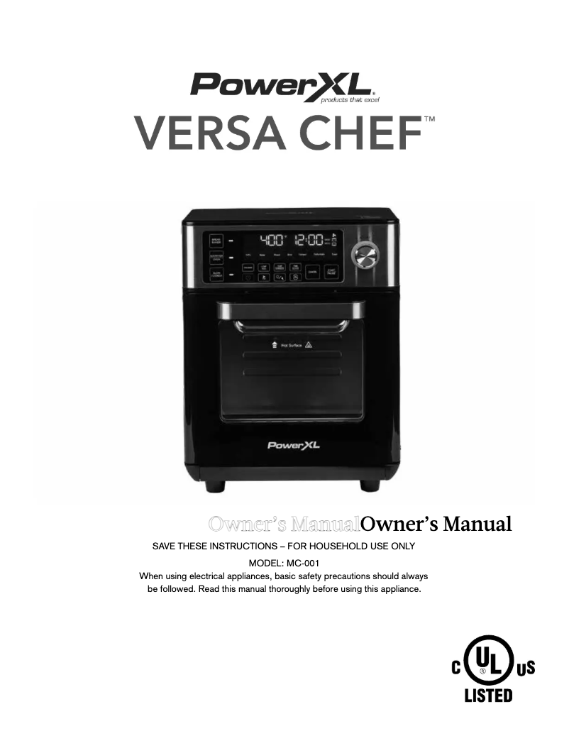 Image de la première page du manuel de l'appareil Versa Chef MC-001
