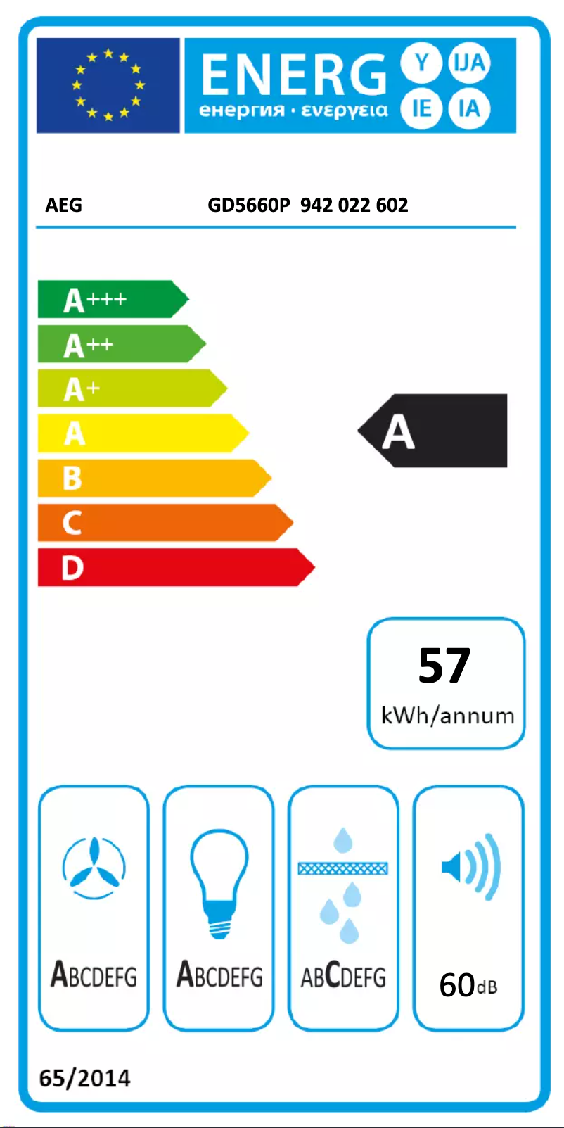 Page 1 de la notice Label énergétique AEG GD5660P