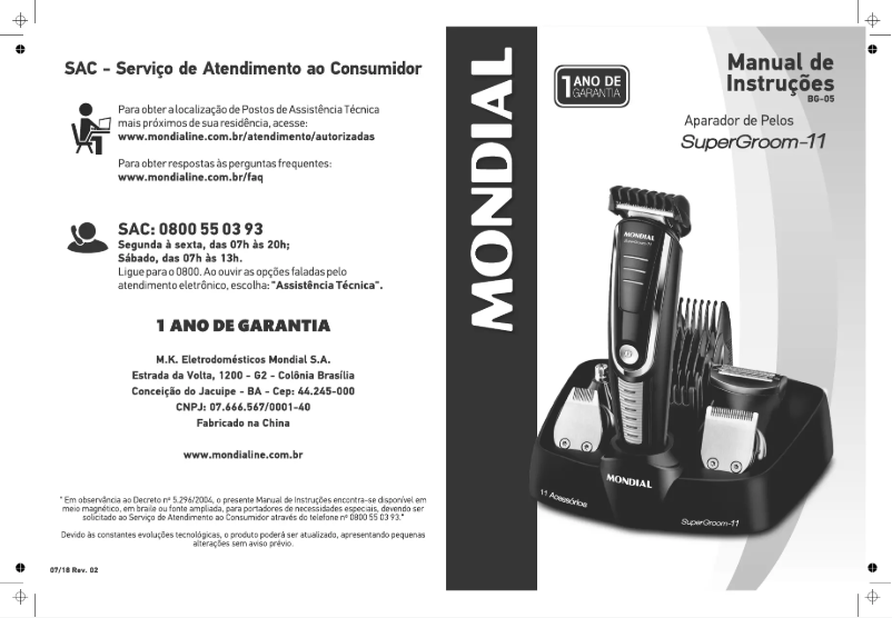 Page 1 de la notice Manuel utilisateur Mondial SuperGroom 11 BG-05