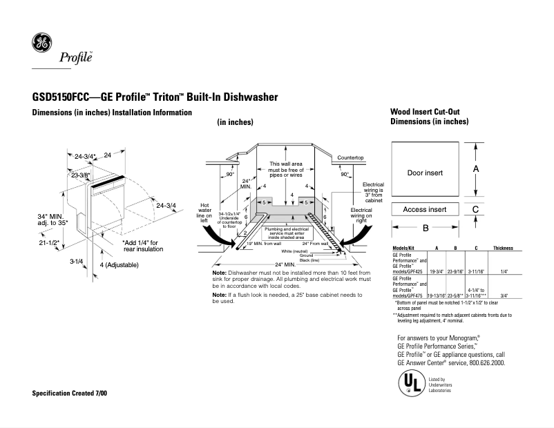 Página 1 del manual Ficha técnica GE Profile Triton GSD5150FCC