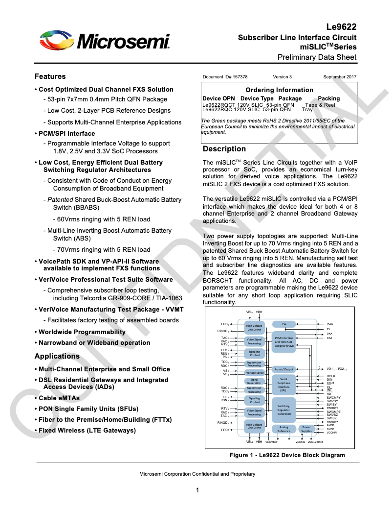 Página 1 del manual Ficha técnica Microchip LE9622