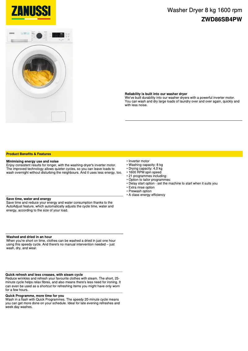 Image de la première page du manuel de l'appareil ZWD86SB4PW