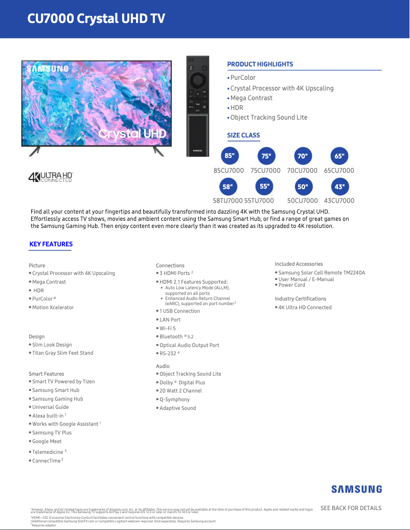 Image de la première page du manuel de l'appareil UN55CU7000F