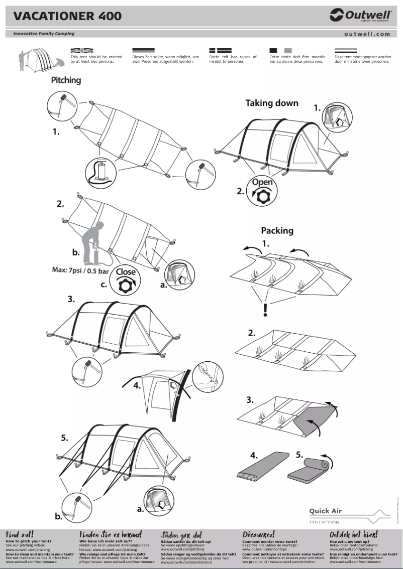 Page 1 de la notice Manuel utilisateur Outwell Vacationer 400
