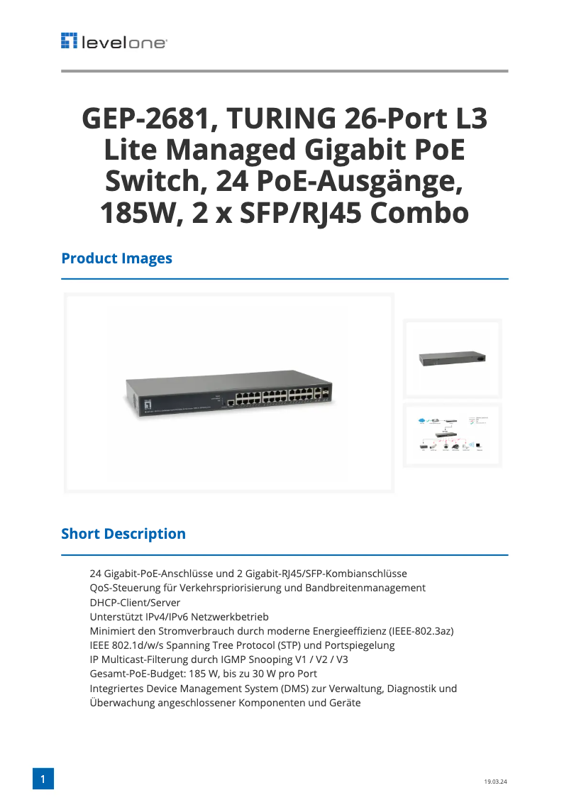 Page n°1 - Fiche technique LevelOne GEP-2681