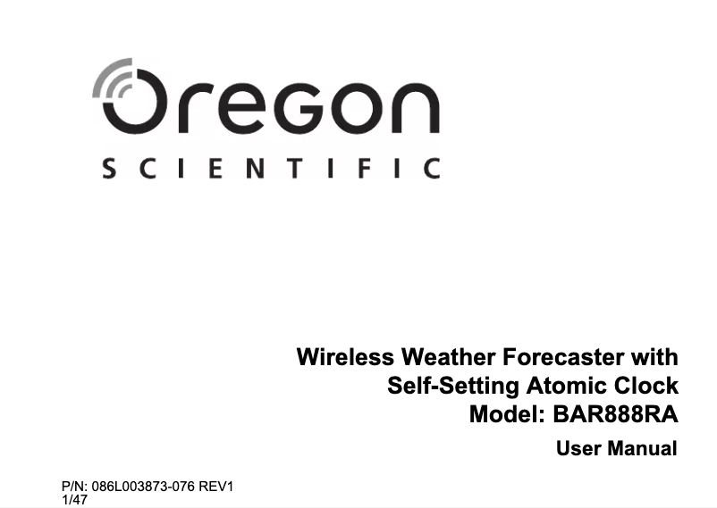 Page n°1 - Manuel utilisateur Oregon Scientific BAR888RA