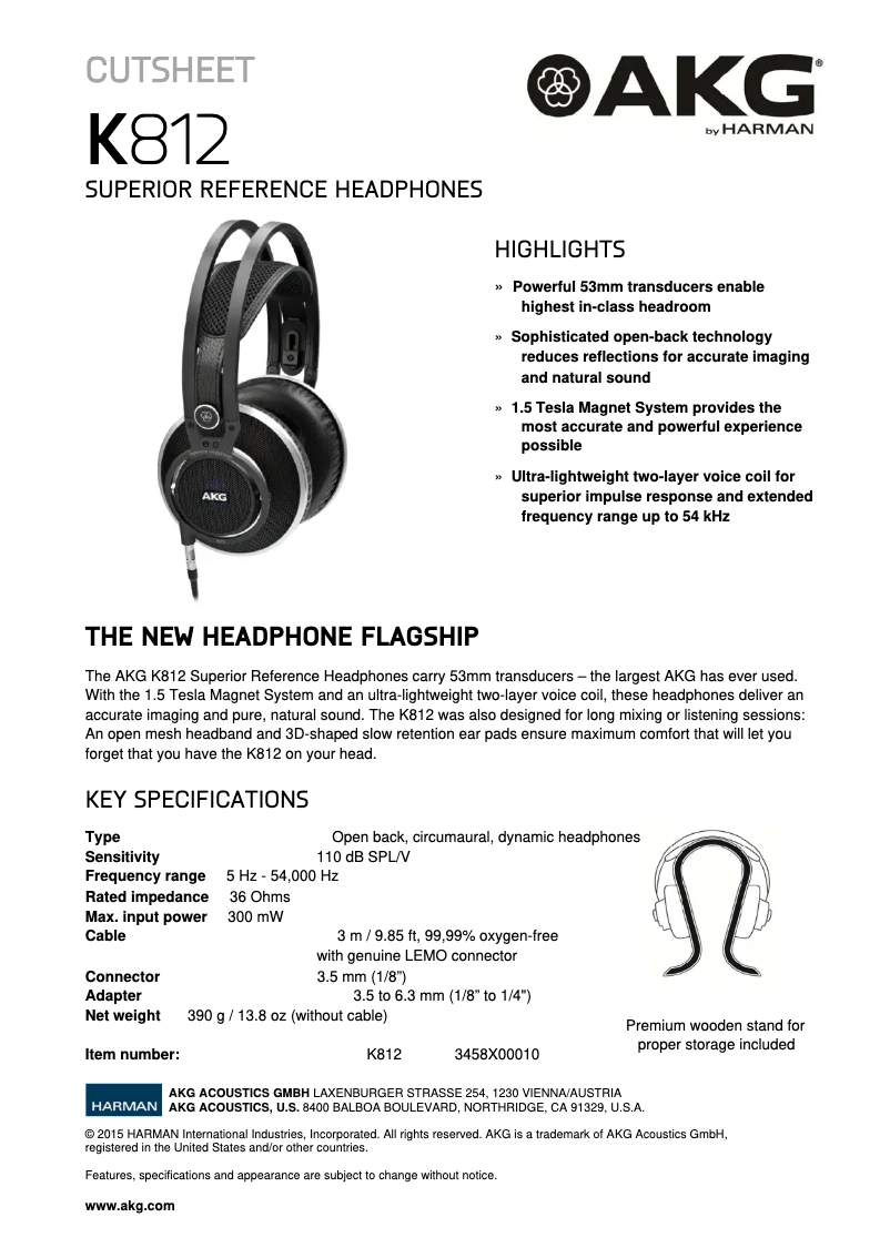 Page 1 de la notice Fiche technique AKG K812