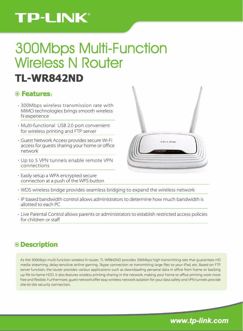 Image de la première page du manuel de l'appareil TL-WR842ND