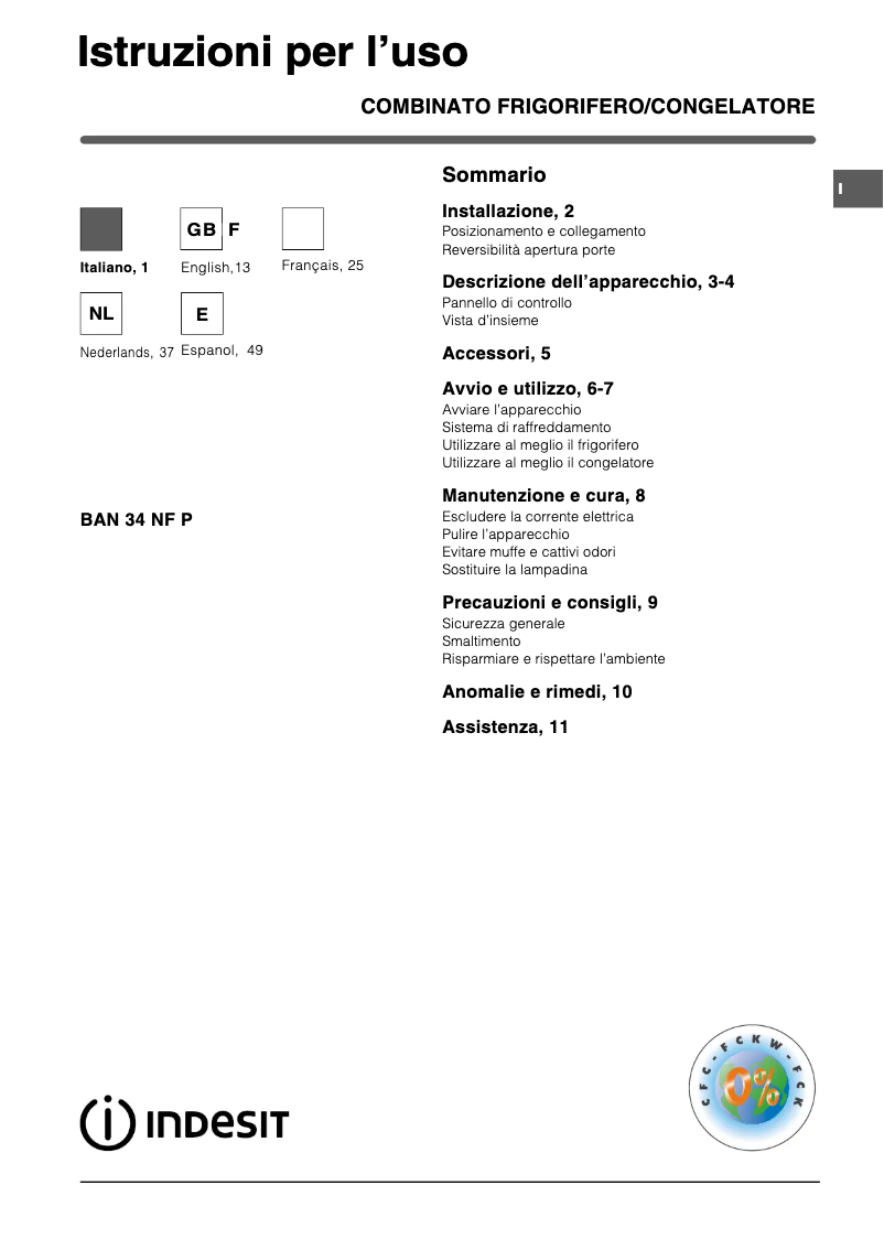 Page n°1 - Manuel utilisateur Indesit BAN 34 NF P (0)