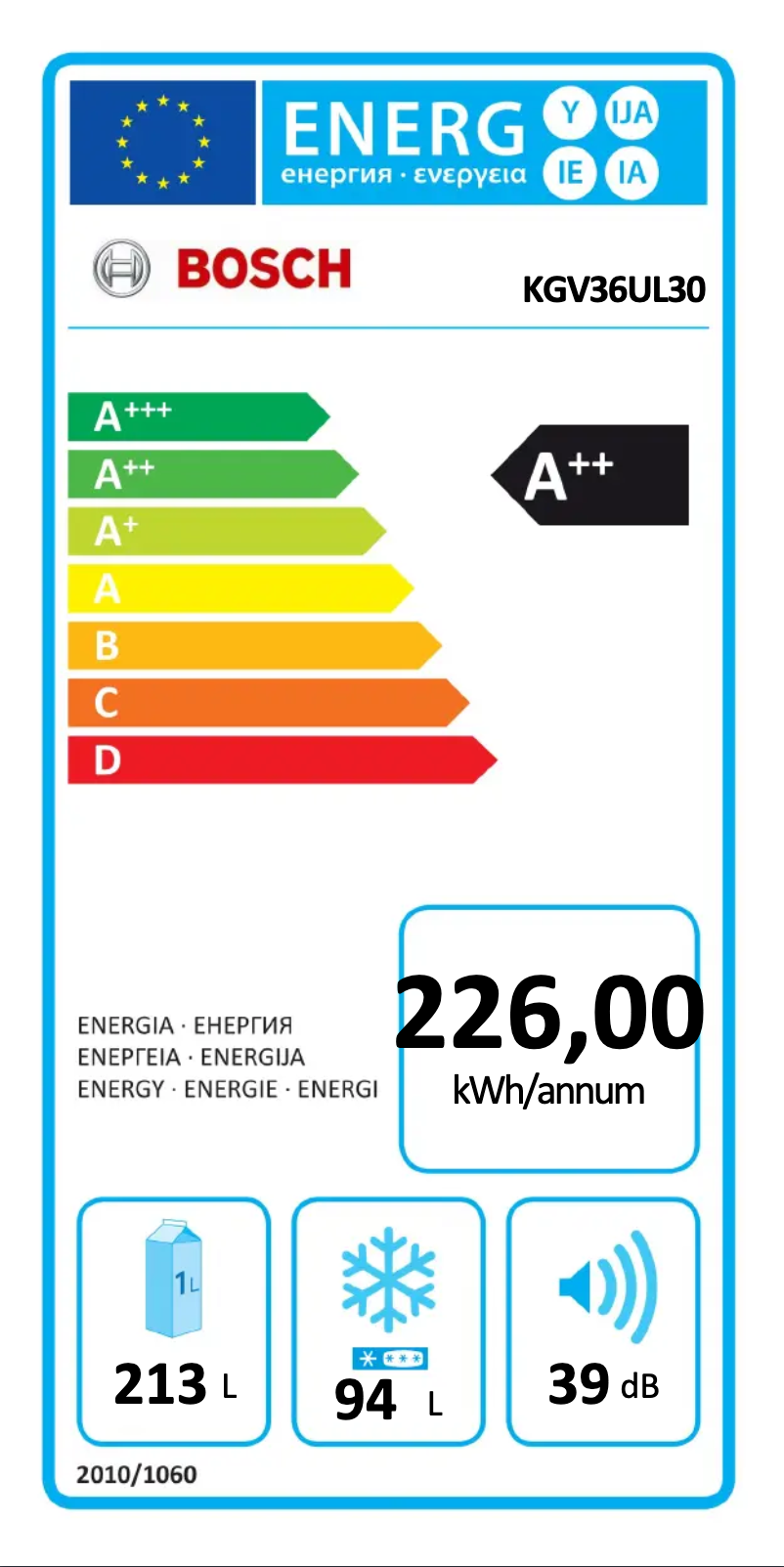 Page n°1 - Label énergétique Bosch KGV36UL30