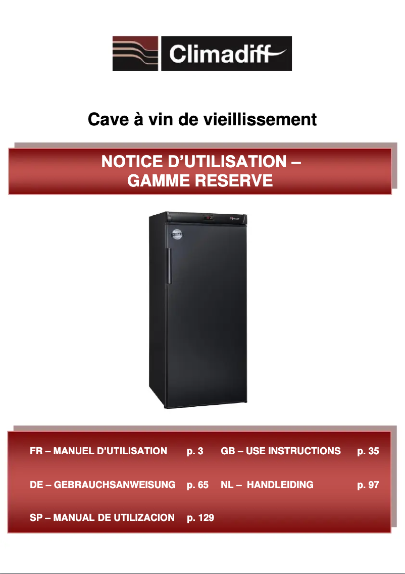 Page 1 de la notice Manuel utilisateur Climadiff RESERVE275