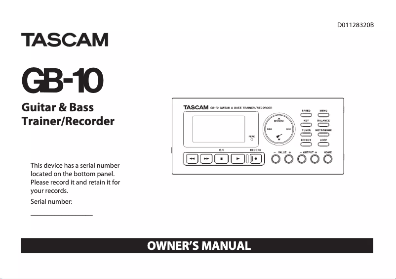 Page 1 de la notice Manuel utilisateur Tascam GB-10