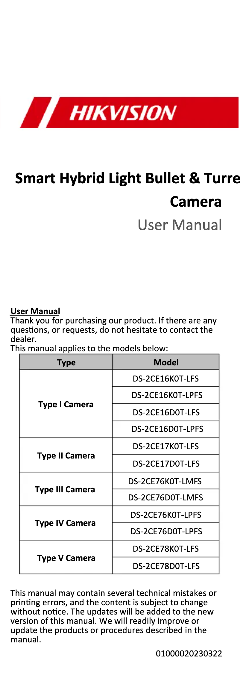 Page n°1 - Manuel utilisateur Hikvision DS-2CE78D0T-LFS