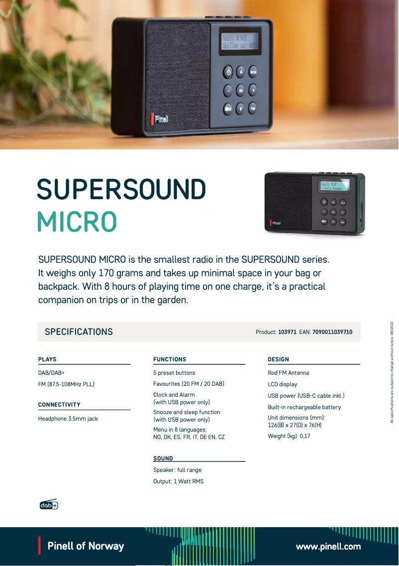 Page n°1 - Fiche technique Pinell Supersound Micro