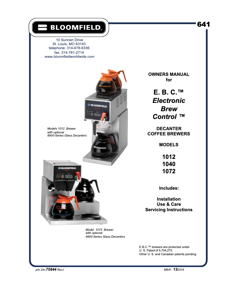 Page 1 de la notice Manuel utilisateur Bloomfield E.B.C. 1072