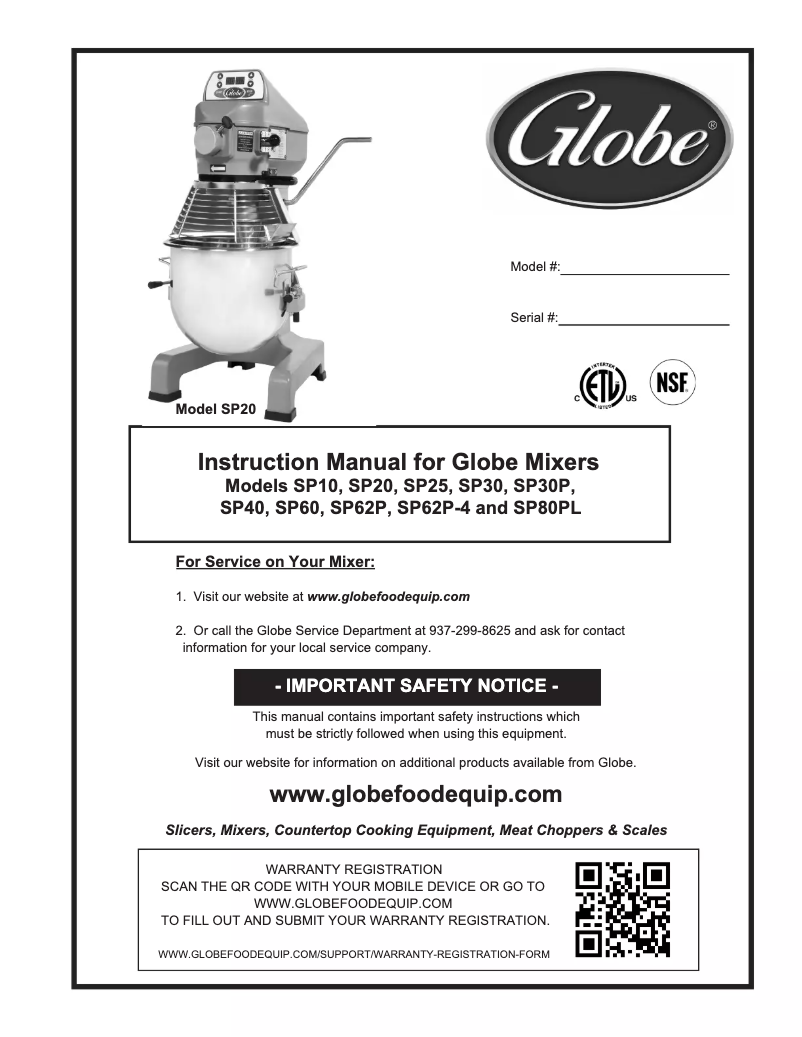 Page 1 de la notice Manuel utilisateur Globe SP30