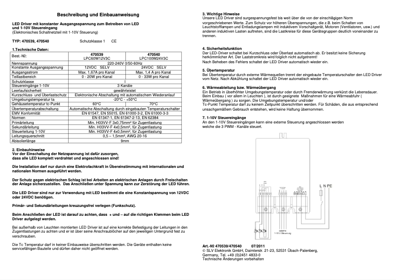 Page n°1 - Manuel utilisateur SLV 470539