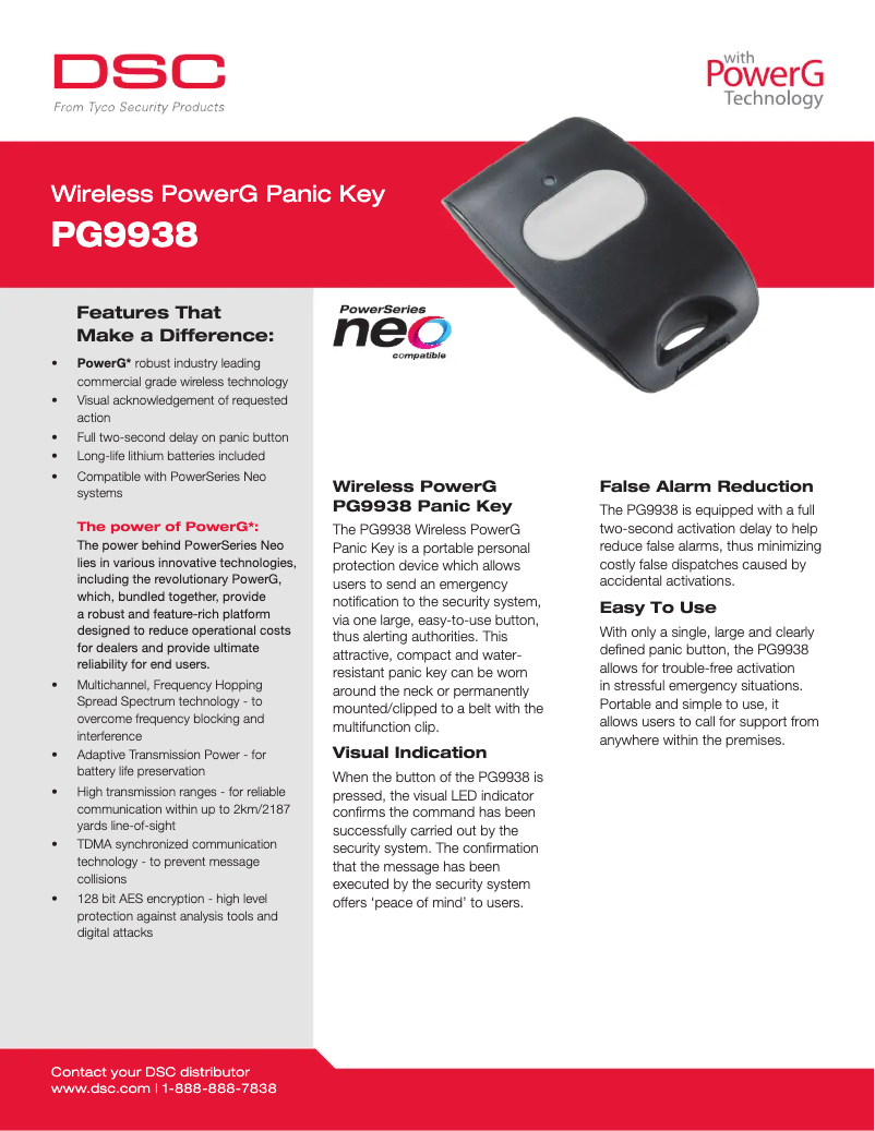 Página 1 del manual Ficha técnica DSC PG9938