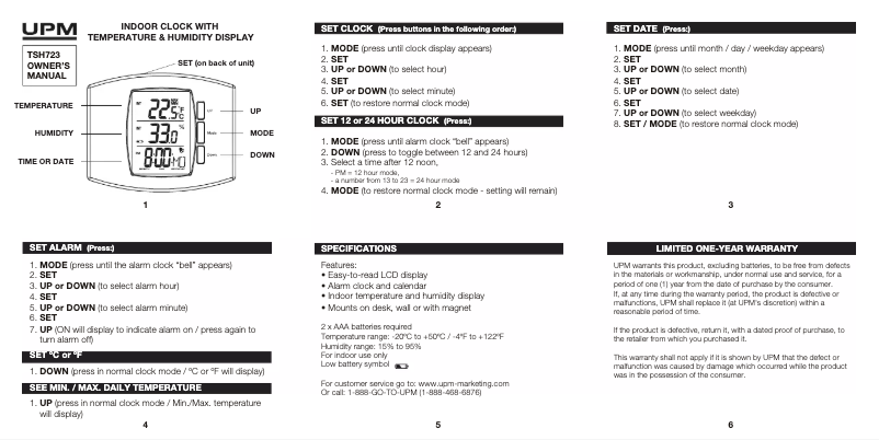 Page 1 de la notice Manuel utilisateur UPM TSH723