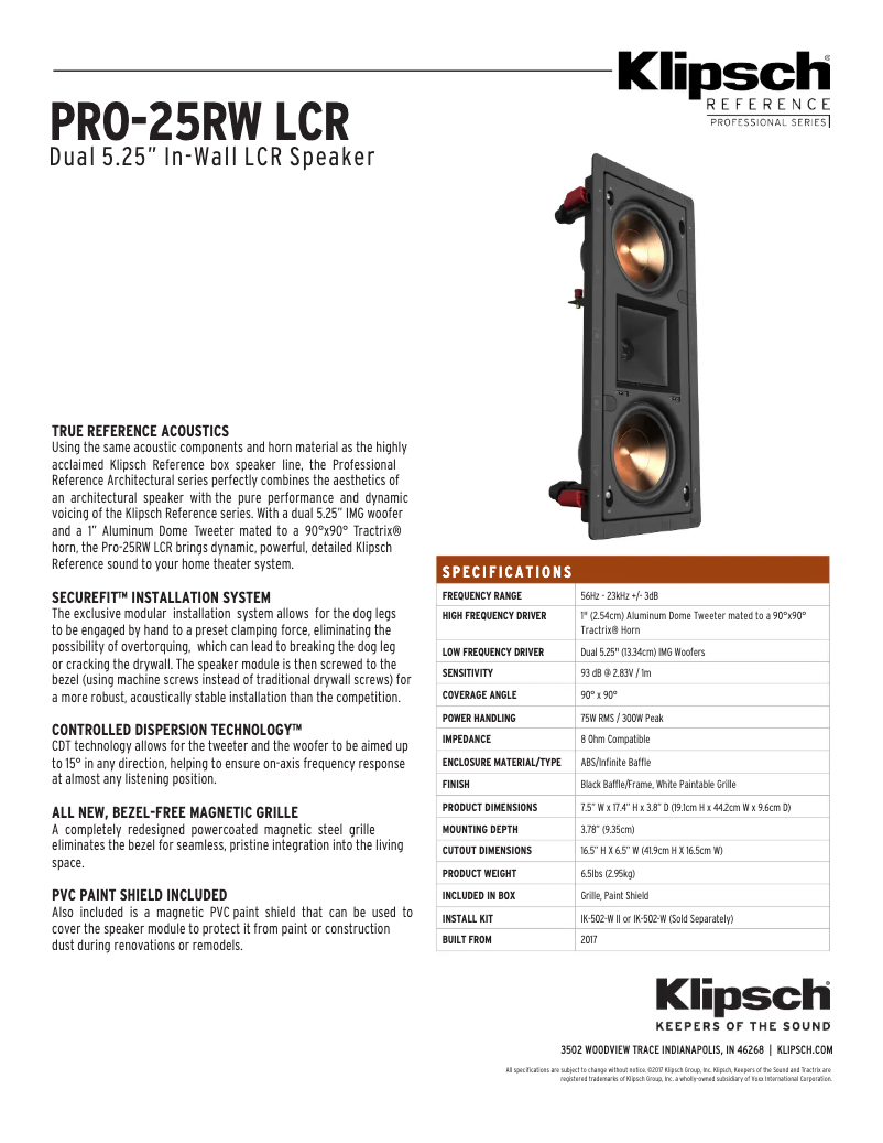 Page n°1 - Fiche technique Klipsch Professional Series