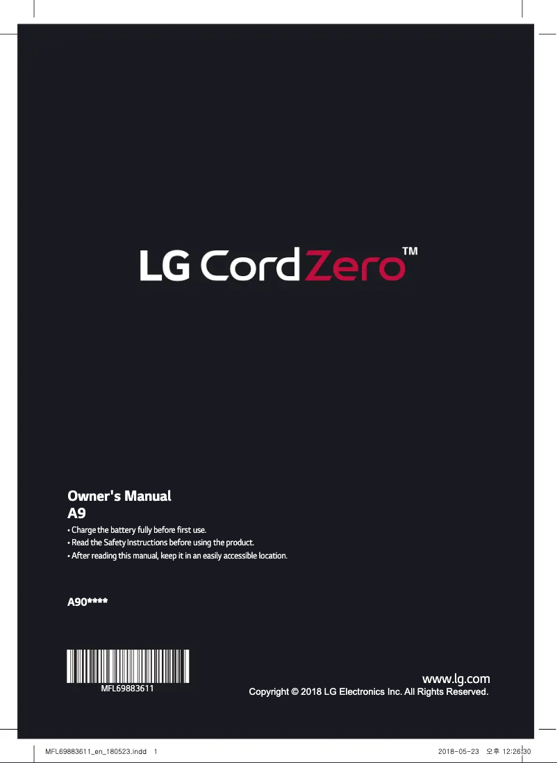 Page 1 de la notice Manuel utilisateur LG CordZero A9 A902RM