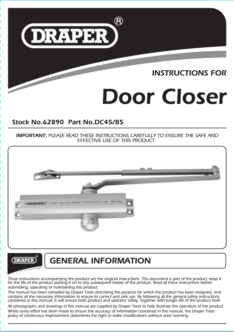Page 1 de la notice Manuel utilisateur Draper DC45/85