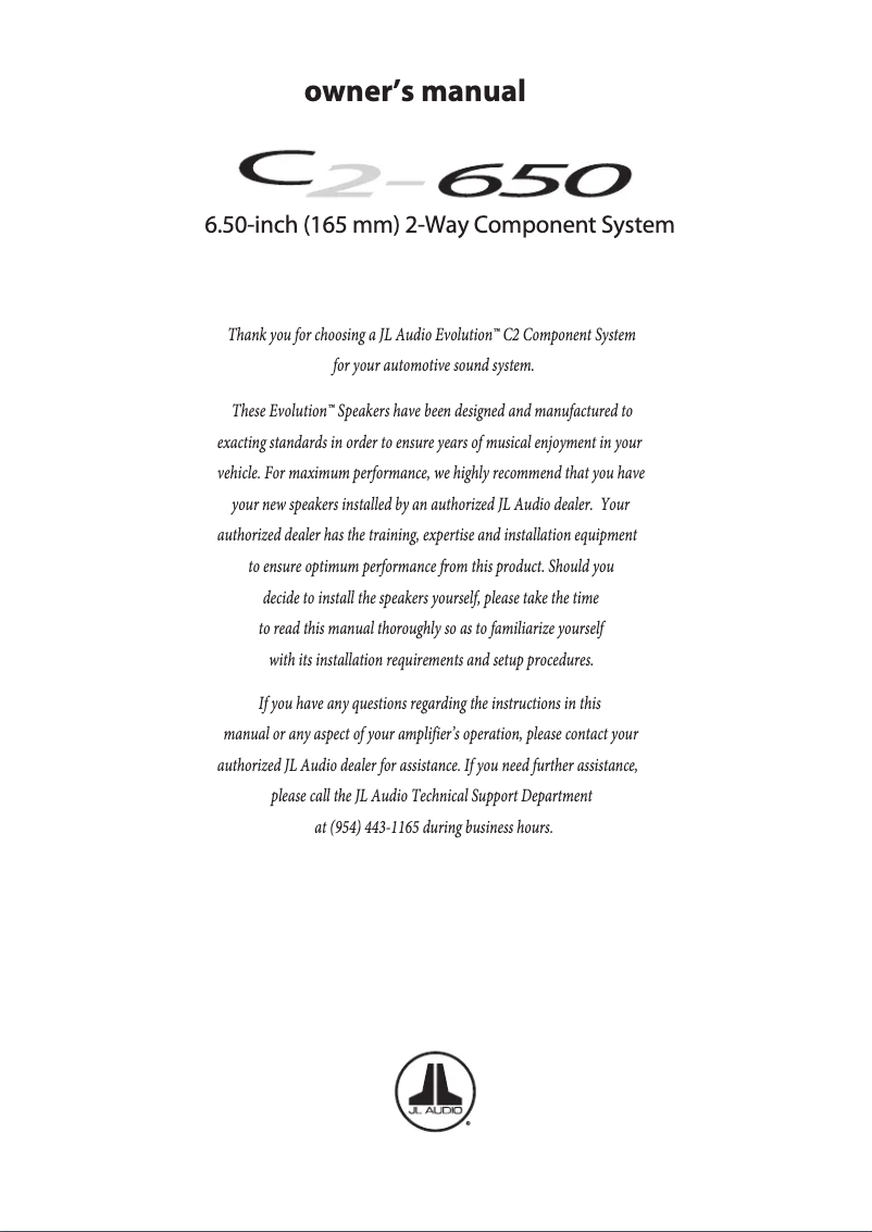 Page 1 de la notice Manuel utilisateur JL Audio C2-650X