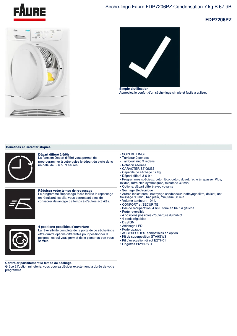 Page n°1 - Fiche technique Faure FDP7206PZ