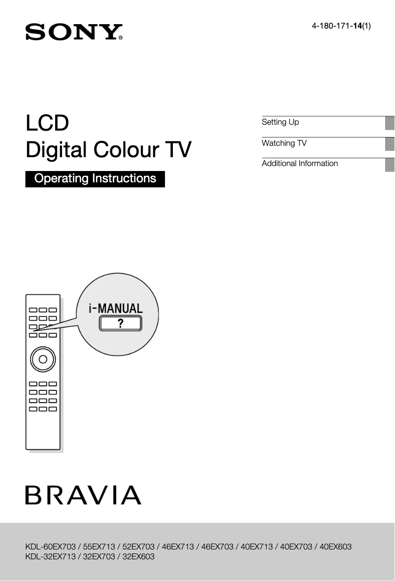 Page 1 de la notice Manuel utilisateur Sony KDL-32EX703