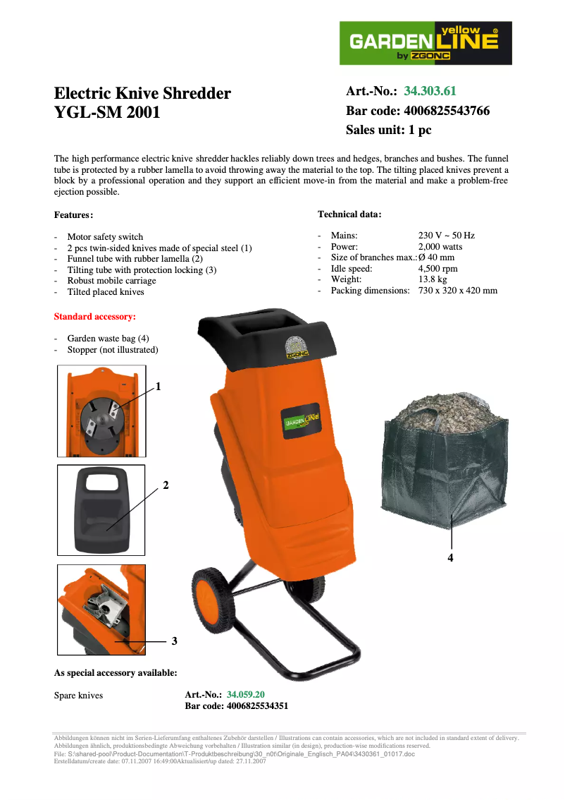 Page n°1 - Manuel utilisateur Yellow Garden Line YGL-SM 2001