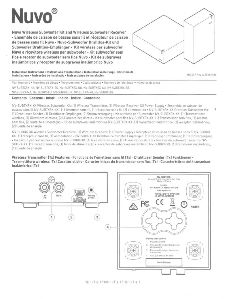 Page n°1 - Manuel utilisateur NUVO NV-SUBTXRX