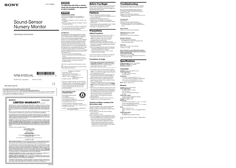 Page 1 de la notice Mode d'emploi Sony NTM-910DUAL