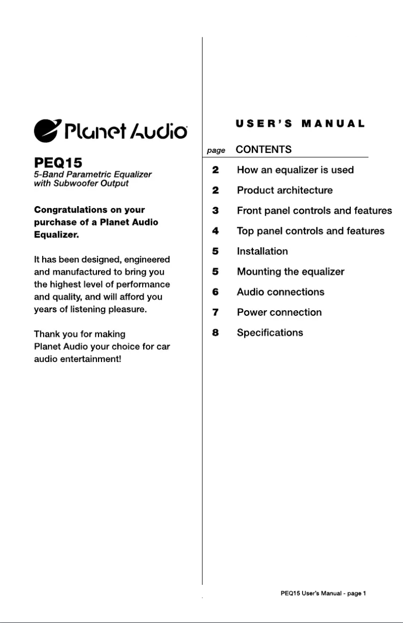 Page 1 de la notice Manuel utilisateur Planet Audio PEQ15