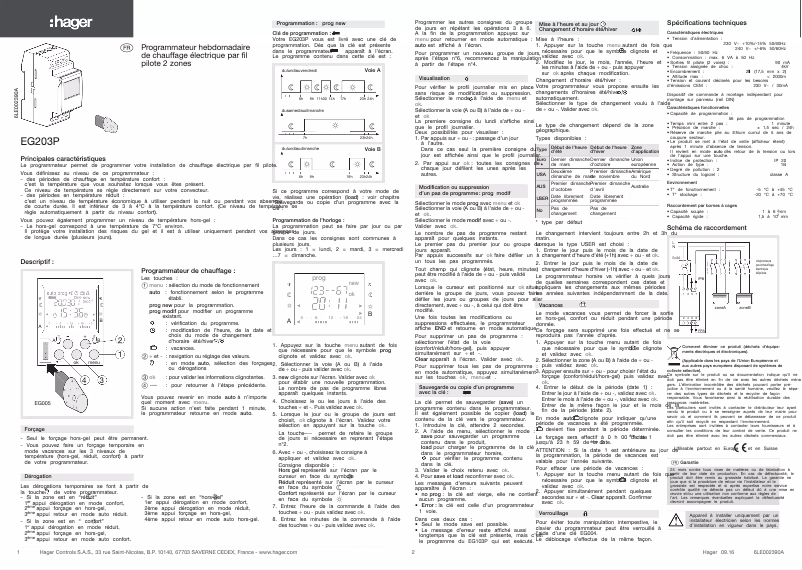 Page 1 de la notice Manuel utilisateur Hager EG203P