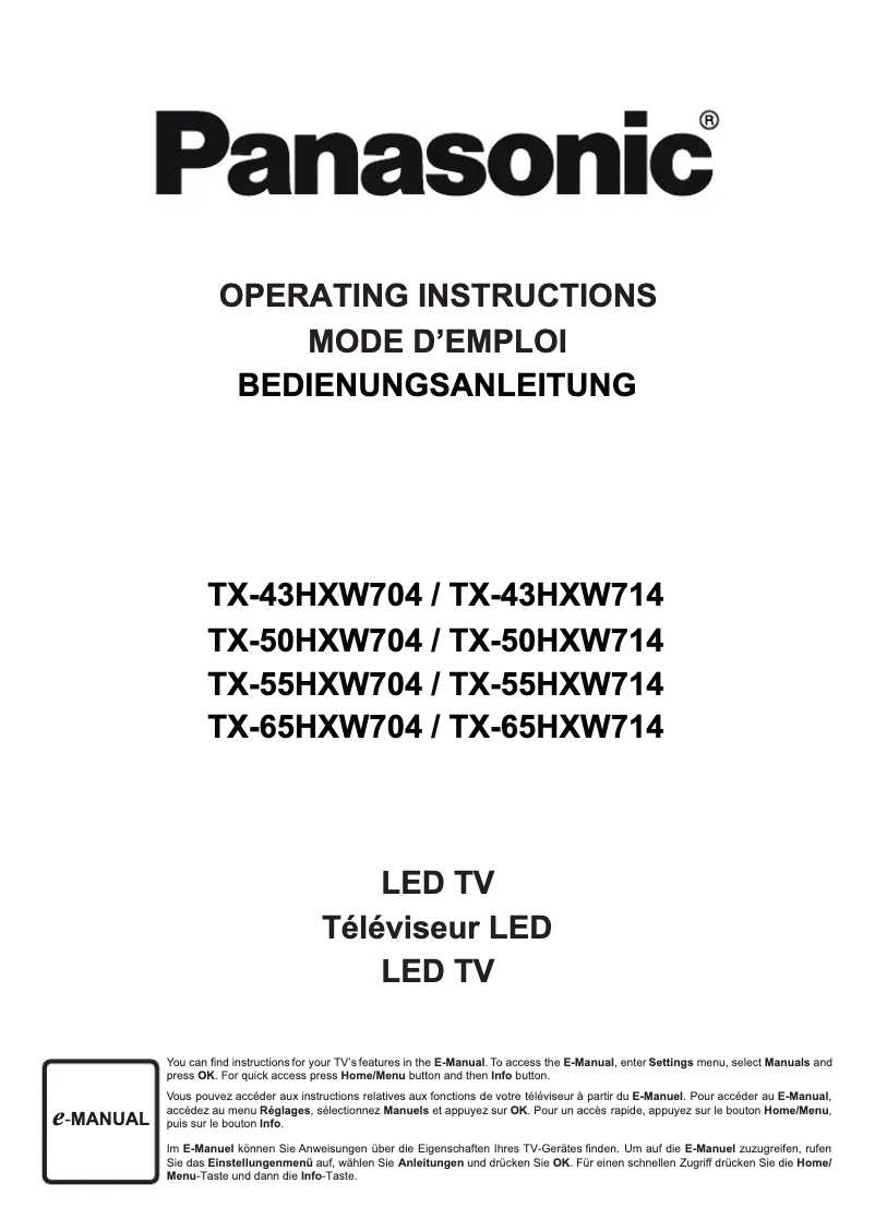 Page 1 de la notice Manuel utilisateur Panasonic TX-55HXW704