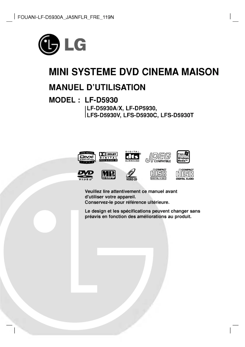 Page 1 de la notice Manuel utilisateur LG LF-D5930A
