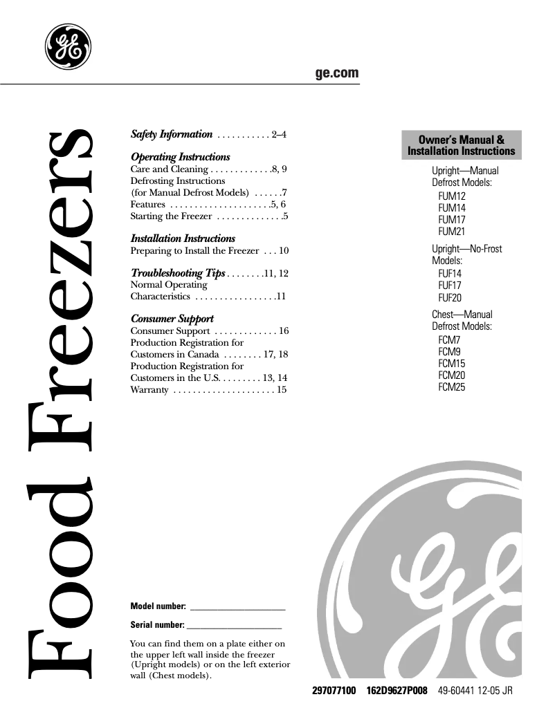 Page 1 de la notice Manuel d'utilisation et d'entretien GE FCM25RMWW