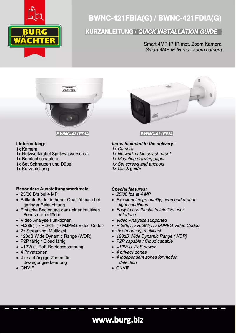 Page 1 de la notice Manuel utilisateur Burg Wächter BWNC-421FBIA