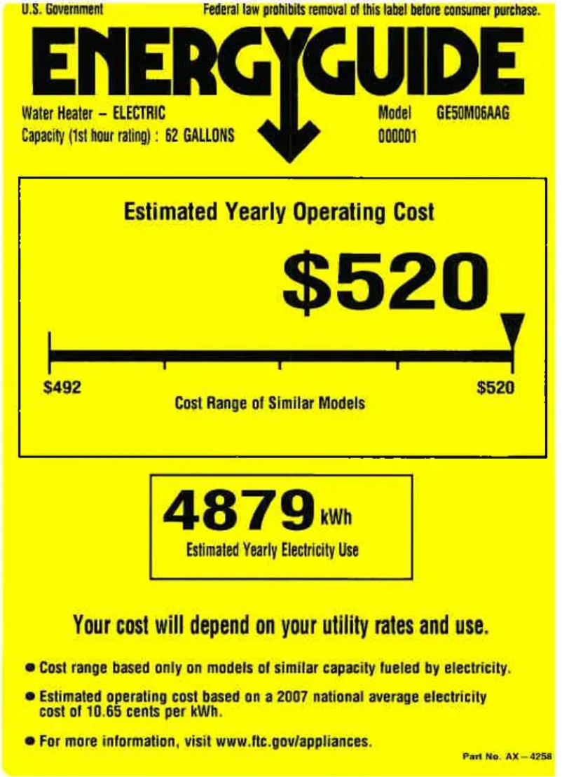 Page n°1 - Label énergétique GE GE50M06AAG