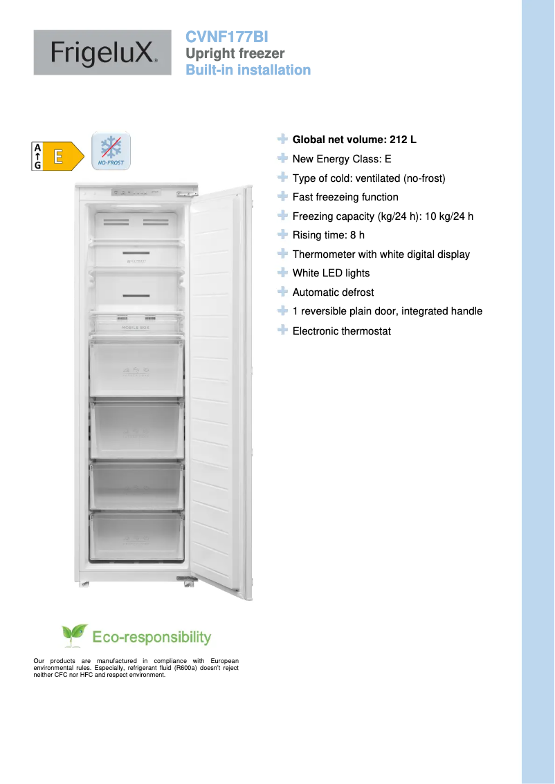 Page n°1 - Fiche technique FrigeluX CVNF177BI