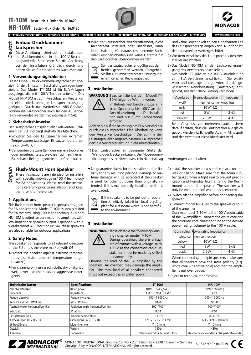 Page n°1 - Manuel utilisateur Monacor NR-10M