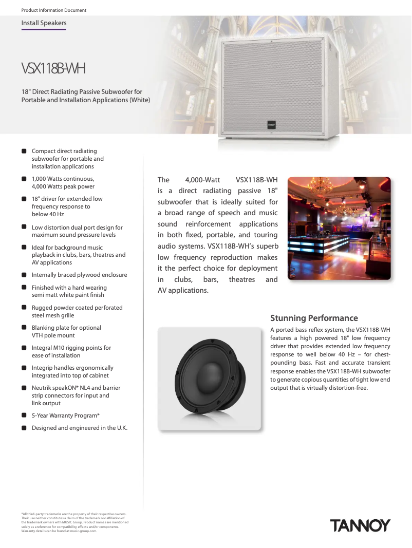 Page 1 de la notice Fiche technique Tannoy VSX118B