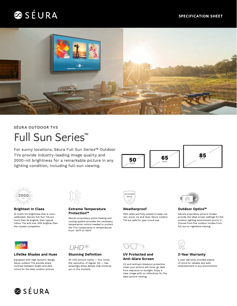 Page 1 de la notice Fiche technique Seura Full Sun UB4-65