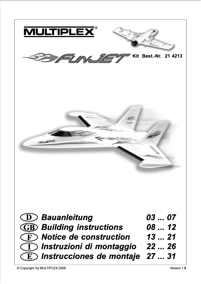 Page 1 de la notice Manuel utilisateur Multiplex kit FunJet