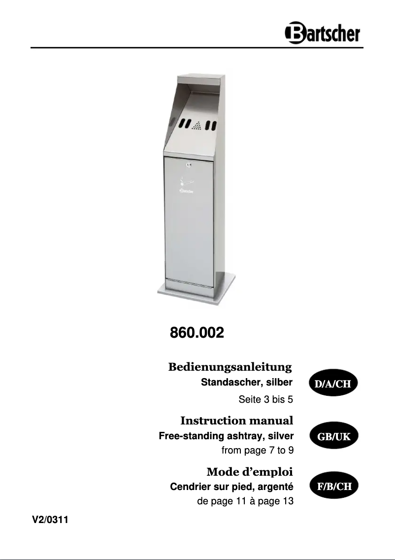 Page 1 de la notice Manuel utilisateur Bartscher 860002